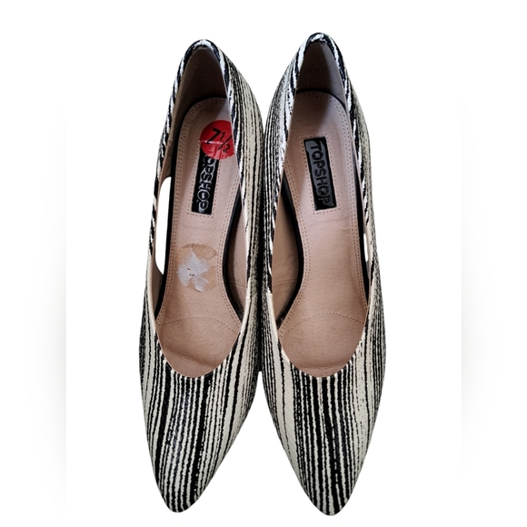 TOPSHOP "GINGER" cone heel leather cut out pumps shoes ivory black ladies 7.5 - Picture 11 of 13